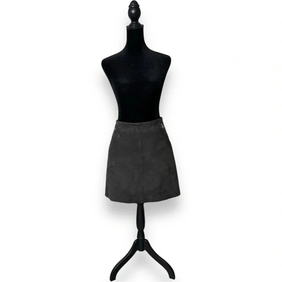 Topshop Dark Olive Suede High Waist Silver Zip Closure/Pocket Detail Mini Skirt - Picture 12 of 16